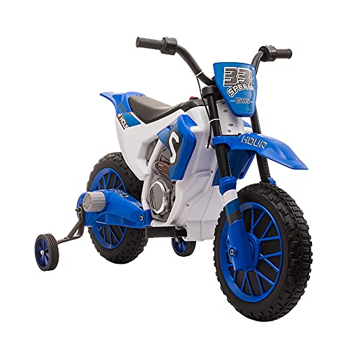 HOMCOM Moto Eléctrica para Niños de +3 Años 12V Moto de Juguete Infantil con 2 Ruedas de Equilibrio Velocidad Máx. 8 km/h Arranque Suave 106,5x51,5x68 cm Azul