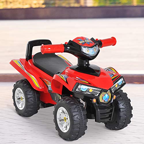 HOMCOM Quad Correpasillos Infantil Coche sin Pedales para Bebé Juguete Andador Estilo Carrera con Bocina Música Luces 60x38x42cm