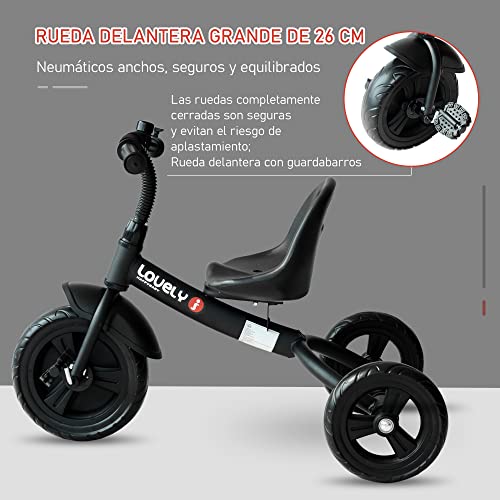 HOMCOM Triciclo para Niños más de 18 Meses con Timbre Guardabarros Rueda de Seguridad 74x49x55cm Negro