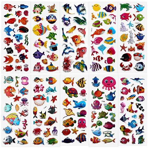 HOWAF 1000+ Pegatinas Pack para Infantiles, 48 Hojas Diferentes 3D Pegatinas Hinchada Animale Marinos Sirena Corazón para Infantil Cumpleaños Regalo Recompensa Album Scrapbooking Manualidades