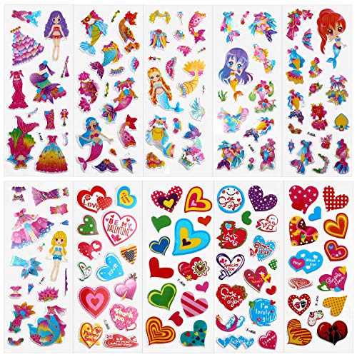 HOWAF 1000+ Pegatinas Pack para Infantiles, 48 Hojas Diferentes 3D Pegatinas Hinchada Animale Marinos Sirena Corazón para Infantil Cumpleaños Regalo Recompensa Album Scrapbooking Manualidades