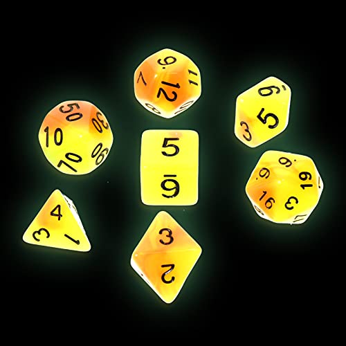 ibasenice 7 Piezas de Dados Poliédricos Juego de Dados 7 Dado Verde Luz Naranja de Lados Dados Luminosos RPG Juego de Dados para Mazmorras Y Dragones Pathfinder Juegos de rol