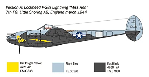 Italeri 1:72 US P-38J Lightning, maqueta, modelismo, Manualidades, Hobby, Pegar, Juego de construcción de plástico, detallado (1446S)