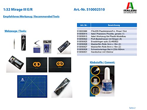 Italeri 2510S 1:32 Mirage III E/R-modelismo, Modelo de Suelo, Hobby, Pegado, Kit de plástico, detallado, Color Gray (2510)