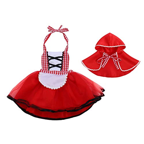IWEMEK Disfraz de Caperucita Roja Vestido de Princesa tutú con Capa para Niña Bebe Infantil Disfraces de Carnaval Halloween Fiesta Cumpleaños Navidad Trajes Cosplay Fancy Dress Up Rojo 2-3 años