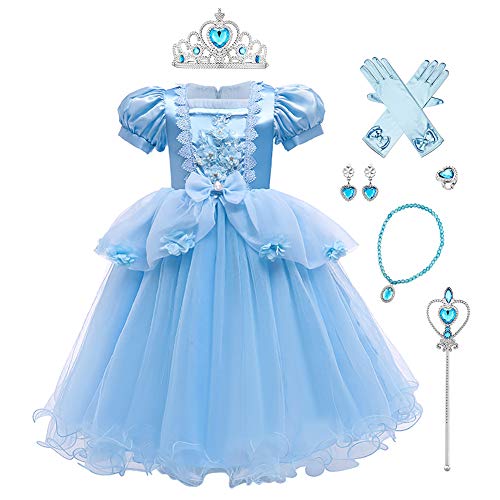 IWEMEK Disfraz de Cenicienta de Sofía para niñas + accesorios Set de cuento de hadas Cosplay disfraces de Halloween Carnaval disfraces de Navidad, cumpleaños