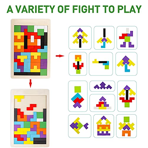 IWILCS Rompecabezas de Tetris Tangram, 2 Piezas Hexágono Rompecabezas, Bloque de Forma Tangram Rompecabezas, para niños Coloridos Rompecabezas de Madera educación educativa Juguetes Regalo