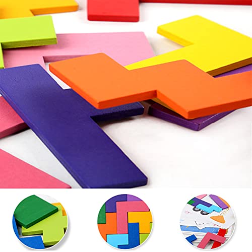 IWILCS Rompecabezas de Tetris Tangram, 2 Piezas Hexágono Rompecabezas, Bloque de Forma Tangram Rompecabezas, para niños Coloridos Rompecabezas de Madera educación educativa Juguetes Regalo