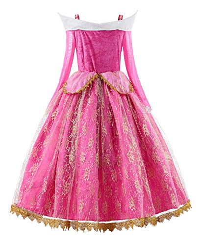 JerrisApparel Niña Princesa Cordón Vestir Rosa Bella Cosplay Fiesta (8-9 años, Rosa con Accesorios)