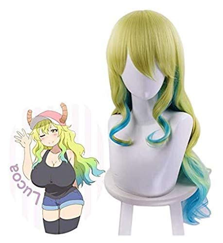 JPSOUP Kobayashi San Chi sin Maid Dragón Quetzalcóatl Lucoa Peluca Larga de Cosplay de Las Mujeres del Partido de Halloween Cabello Ondulado Pelucas de rol