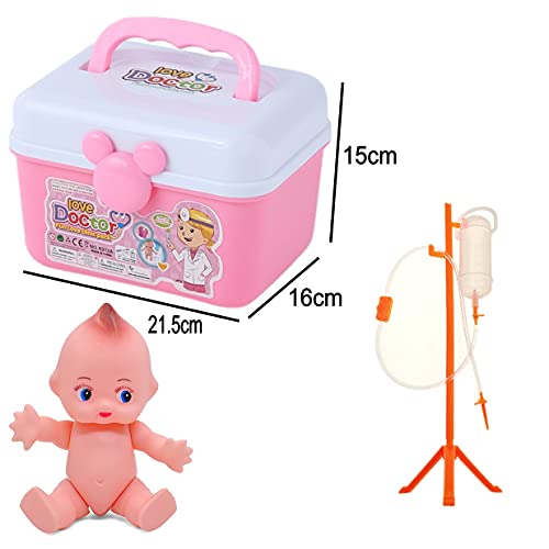 JZK Kit médico Rosa para niños, Juego de Juego de simulación de Doctores y Enfermeras para niños, Juego de Caja de medicamentos, Regalo de cumpleaños para niños pequeños, niñas y niños pequeños