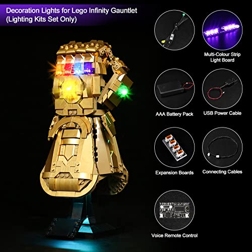 Kit de IluminacióN Led para Lego Guantelete del Infinito(No Incluye Modelos Lego),Decoración Conjunto de Luces para Lego 76191 Marvel Guante de Thanos,Regalo Creativo(Versión de Control de Voz)