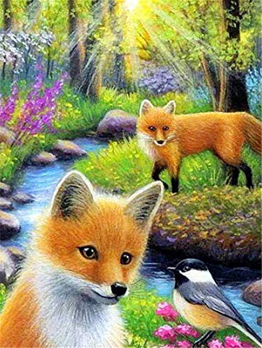 Kit de pintura de diamante 5D para adultos y niños, impresionante Sunny Two Foxes taladro completo DIY Diamond Art Crystal Rhinestone Paint by Diamonds Cross Stitch (Forest Foxes)