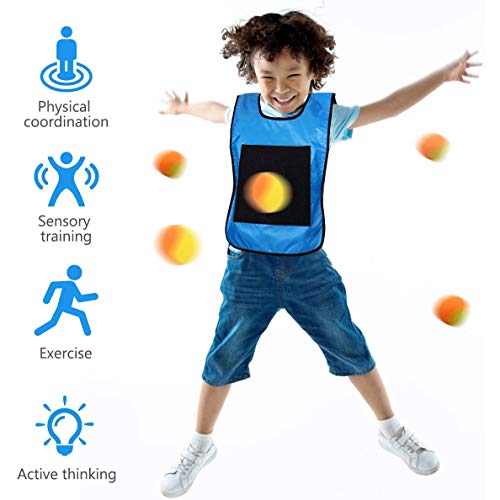 Knowing Chaleco de Velcro para Niños, 2 Piezas Chalecos de Juego de Dodgeball, con Bolas de Algodón de 10 Piezas, para Juegos de Actividades Infantiles al Aire Libre, Azul y Verde, 29 * 42,5cm