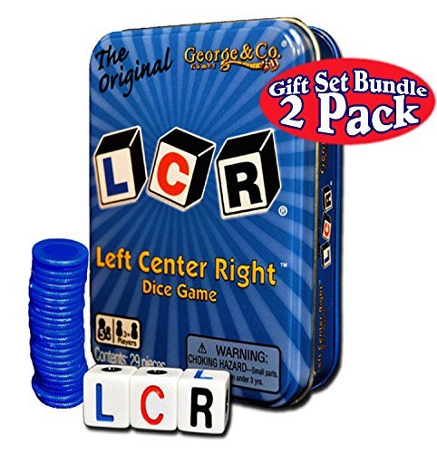 LCR (Left Right Center) Dice Game in Blue Tin & LCR Wild Dice Game in Green Tin Gift Set Bundle - by George & Company LLC