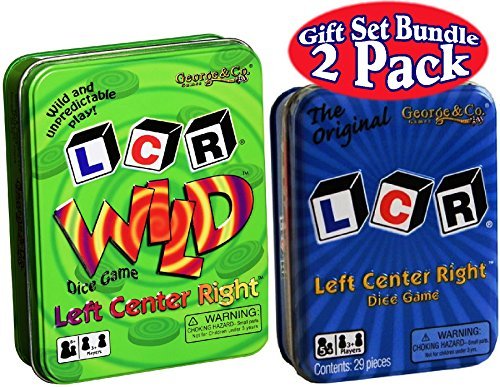 LCR (Left Right Center) Dice Game in Blue Tin & LCR Wild Dice Game in Green Tin Gift Set Bundle - by George & Company LLC