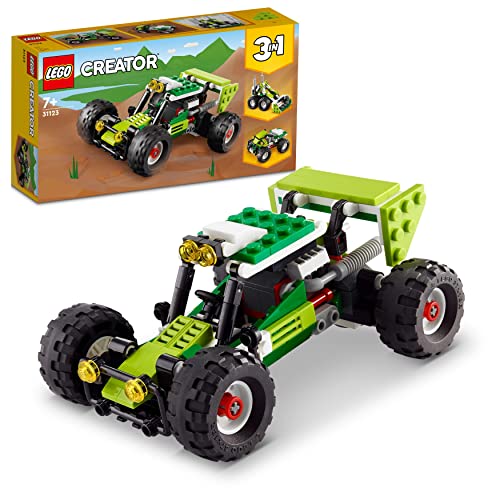 LEGO 31123 Creator Buggy Todoterreno 3 en 1: Excavadora y Coche ATV de Juguete, Set de Vehículos de Construcción, Idea de Regalo para Niños de 7 Años