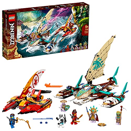 LEGO 71748 Ninjago Batalla Naval en Catamarán de Combate con 2 Cañones, Juguete de construcción con Mini Figuras de Ninjas