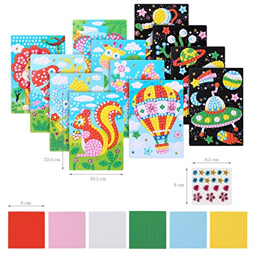 LEMESO 12 Piezas Pegatinas de Mosaicos Manualidad para Niños, Pegatinas EVA de Colores para Dibujos Infantieles, Juego de Relleno Juguete DIY Manualidades, Rompecabezas de Arte, Pintura Hecha a Mano