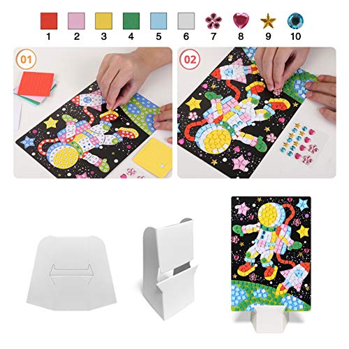 LEMESO 12 Piezas Pegatinas de Mosaicos Manualidad para Niños, Pegatinas EVA de Colores para Dibujos Infantieles, Juego de Relleno Juguete DIY Manualidades, Rompecabezas de Arte, Pintura Hecha a Mano