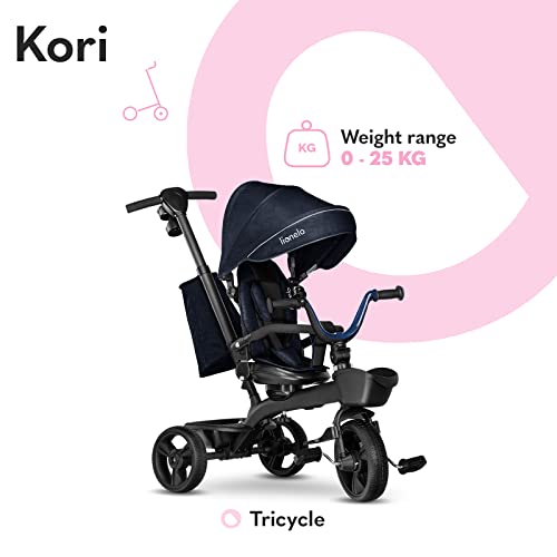 lionelo Kori Bicicleta 2 en 1 Niño hasta 25 kg 1,5-5 años Triciclo y Bicicleta de Paseo Cinturones de 3 Puntos con Fundas Cubierta de llanta Pesa Solo 9 kg 2 cestas para Juguetes Azul