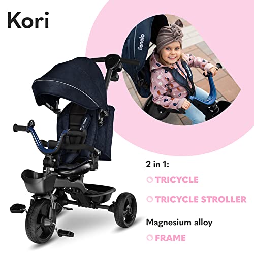 lionelo Kori Bicicleta 2 en 1 Niño hasta 25 kg 1,5-5 años Triciclo y Bicicleta de Paseo Cinturones de 3 Puntos con Fundas Cubierta de llanta Pesa Solo 9 kg 2 cestas para Juguetes Azul