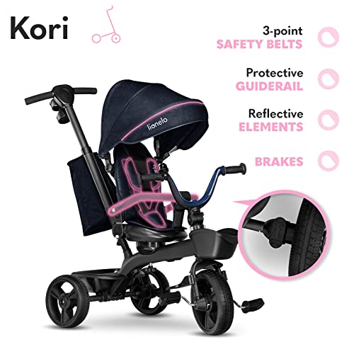 lionelo Kori Bicicleta 2 en 1 Niño hasta 25 kg 1,5-5 años Triciclo y Bicicleta de Paseo Cinturones de 3 Puntos con Fundas Cubierta de llanta Pesa Solo 9 kg 2 cestas para Juguetes Azul