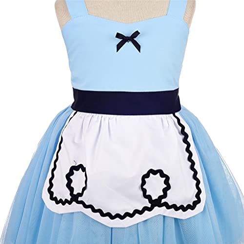 Lito Angels Disfraz de Alicia en el País de las Maravillas con Aro de Pelo para Bebe Niñas, Vestido de Tul de Verano con Delantal Blanco, Talla 6-12 meses, Azul