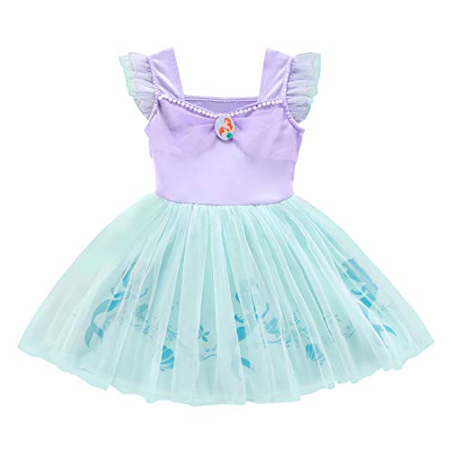 Lito Angels Disfraz de Sirenita Princesa Ariel para Niñas Pequeña, Sirena Vestido de Tul Falda Tutu, Talla 3-4 años, Morado 265