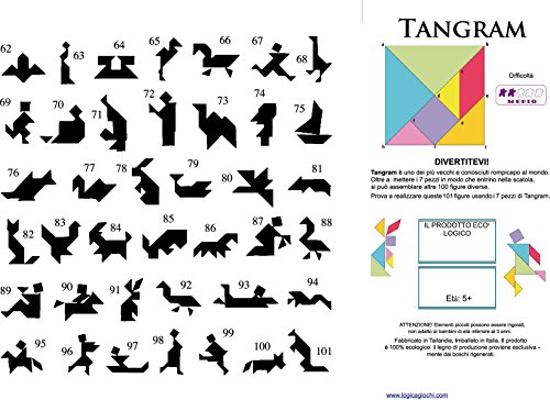 Logica Juegos Art. Tangram - 100 Puzzles en 1 - Rompecabezas de Madera Preciosa - Juego Educativo para Niños - Serie Euclide