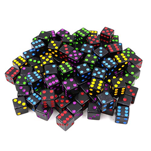 Loscrew Dados de juego a granel de 16 mm, cuadrados de colores hexagonales para accesorios de juego, accesorios de juego de mesa, clases y aulas, 100 unidades