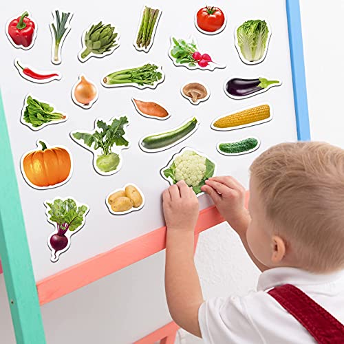 MAGDUM Imanes Nevera niños Frutas y Vegetales - 50 Grandes imanes Bebes - Montessori Bebe - Juguetes Bebes - Juegos educativos niños - Nevera Juguete - Iman de Nevera - Cocina Juguete - Set cocinita