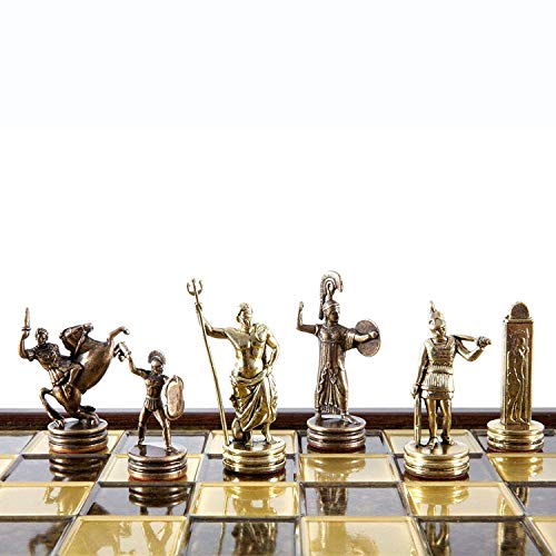 Manopoulos Greek Mythology Chess Set - Brass&Copper - Wooden Case Brown Board