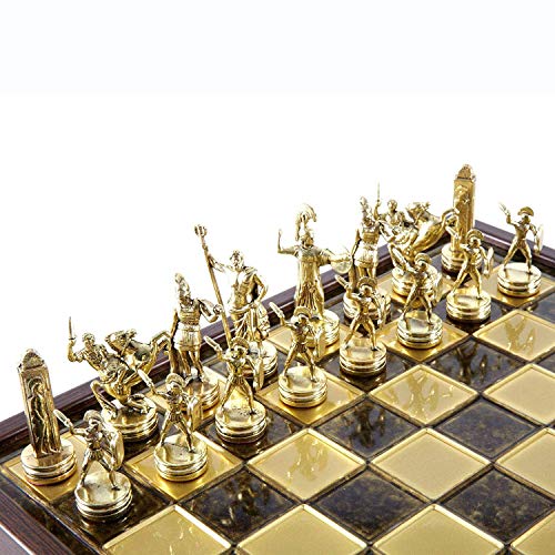 Manopoulos Greek Mythology Chess Set - Brass&Copper - Wooden Case Brown Board