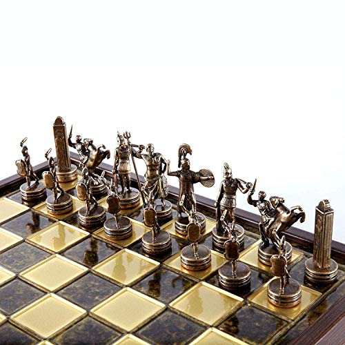 Manopoulos Greek Mythology Chess Set - Brass&Copper - Wooden Case Brown Board