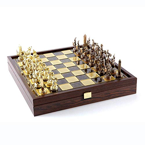 Manopoulos Greek Mythology Chess Set - Brass&Copper - Wooden Case Brown Board