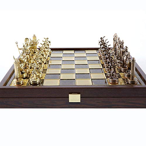 Manopoulos Greek Mythology Chess Set - Brass&Copper - Wooden Case Brown Board