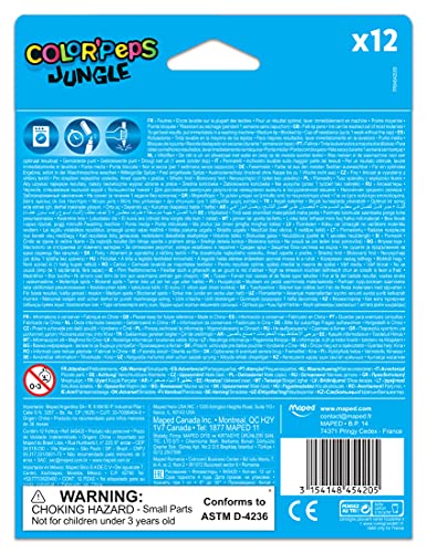 Maped Color' Peps Jungle - Pack de 12 Rotuladores con Estuche de Cartón, Multicolor