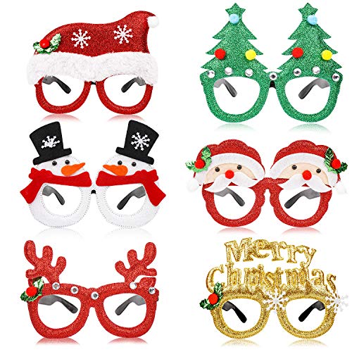 Marco de Gafas de Navidad,Navidad Fiesta DecoracióN Gafas de Navidad Gafas de Juguete de Navidad Atrezzo con Divertidas DecoracióN para Mascarada Celebraciones NiñOs Y Adultos Fiesta de Navidad 6 Pcs
