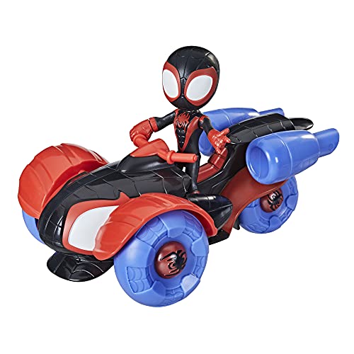 Marvel Spidey and His Amazing Friends - Tecno-moto Change 'N Go y figura de Miles Morales de 10 cm - Vehículo 2 en 1 - Edad: 3+