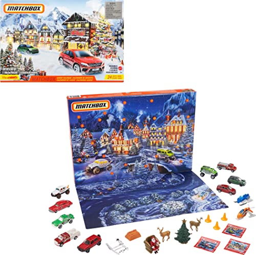 Matchbox Calendario de adviento de Navidad con coches de juguete y accesorios (Mattel GXH01)