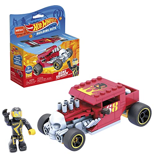 Mega Construx Hot Wheels Bone Shaker Coche de juguete de bloques de construcción, incluye figura, para niños +5 años (Mattel GVM29)