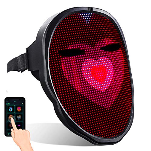 megoo Más reciente máscara led con bluetooth programable, Para de Mascarada de Disfraces Fiesta de cosplay halloween,Máscaras de led Iluminada Para Adultos,Máscara Más Genial 2022(Carga USB)