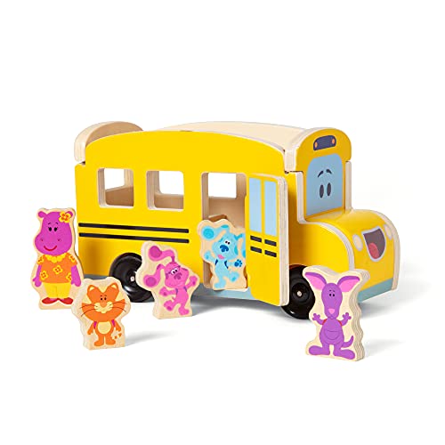 Melissa & Doug Blue's Clues & You! Bus Escolar de Tracción, de Madera (9 Piezas)