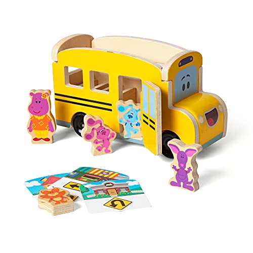 Melissa & Doug Blue's Clues & You! Bus Escolar de Tracción, de Madera (9 Piezas)