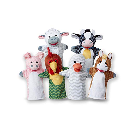 Melissa & Doug - Marionetas de mano de amigos del establo, juego de 6 (vaca, oveja, caballo, pato, gallina y cerdo)