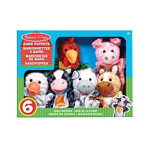 Melissa & Doug - Marionetas de mano de amigos del establo, juego de 6 (vaca, oveja, caballo, pato, gallina y cerdo)