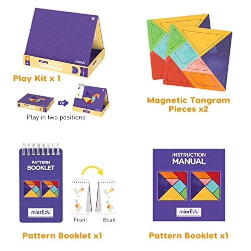 mierEdu Montessori Puzzle de madera para niños con formas geométricas, 100 patrones geométricos Tangram para niños de 3, 4, 5, 6 años, juguete educativo y juegos con (2 personas)