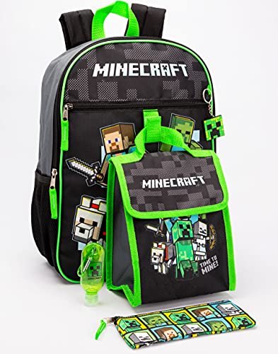 Minecraft Mochila y Fiambrera para niños 5 Piezas Mochila Escolar Un tamaño