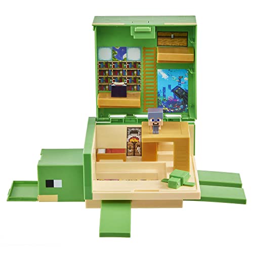 Minecraft Tortuga Guarida Transformable - Set de juego para minis, incluye 2 figuras, juguete para niños +6 años (Mattel HDW14)